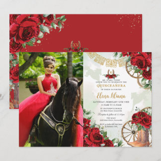 Rote Rosen Floral Charro Boots Quinceañera Foto Einladung