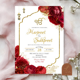Rote Rosen Floral Ik Onkar Indische Hochzeit Einladung
