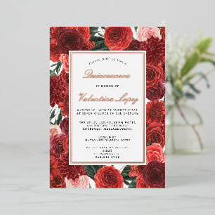 Rote Rosen Floral Quinceanera Elegant Goldfolie In Folieneinladung
