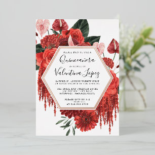 Rote Rosen Floral Quinceanera Glam Gold Folieneinladung