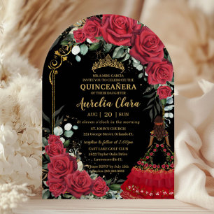 Rote Rosen Floral Schwarzer Charro Quinceanera 15  Einladung