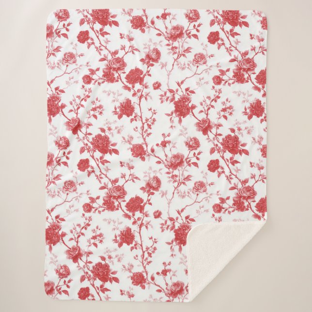 Rote Rosen Floral Sherpadecke (Vorderseite)