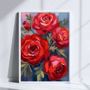 Rote Rosen   Florale Aquarellmalerei Poster