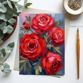 Rote Rosen | Florale Aquarellmalerei Postkarte