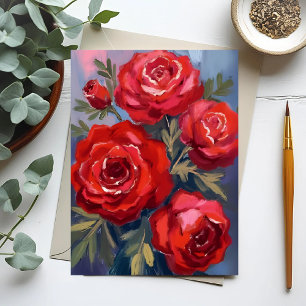 Rote Rosen   Florale Aquarellmalerei Postkarte