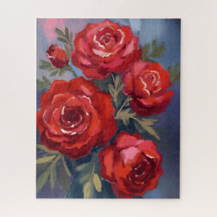 Rote Rosen Florale Aquarellmalerei Puzzle