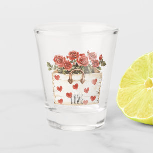 Rote Rosen Florale Herzen Liebe Schnapsglas