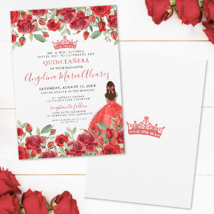 Rote Rosen Florale Quinceanera-Einladung Einladung