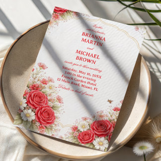 Rote Rosen Florale Romantik Einladung