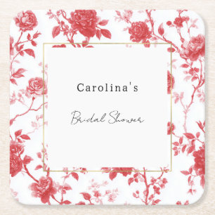 Rote Rosen Florales Brautbad  Rechteckiger Pappuntersetzer