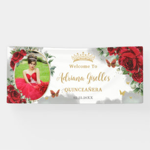 Rote Rosen Florales Gold Quinceañera Foto Hintergr Banner