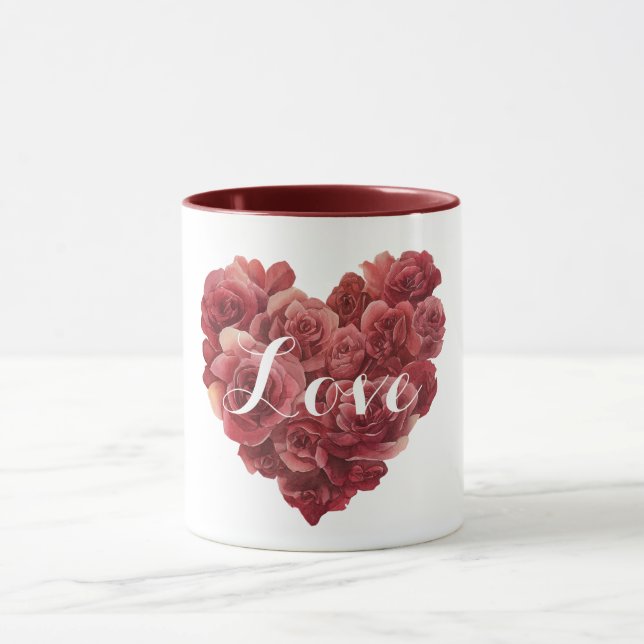 Rote Rosen Florales Herz Tasse (Zentrum)