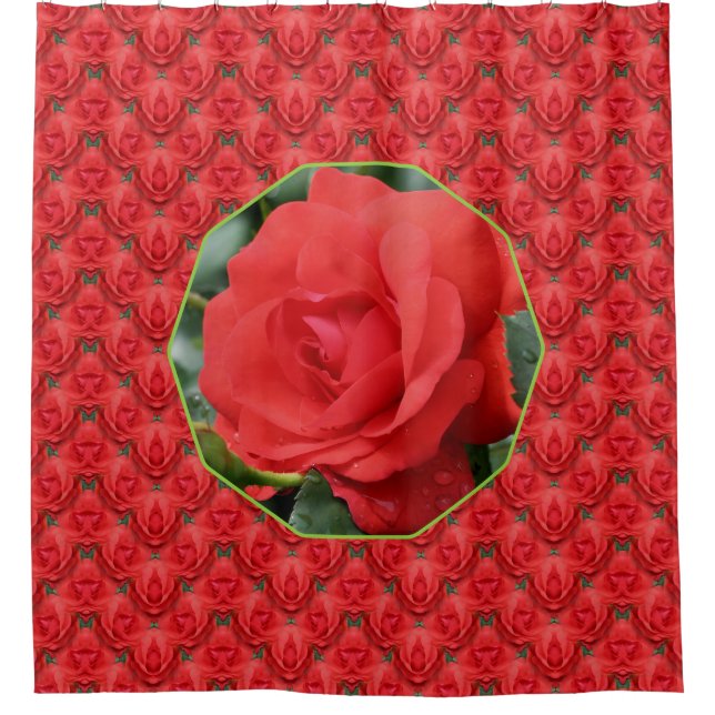 Rote Rosen Florales Kunstmuster  Duschvorhang (Vorderseite)
