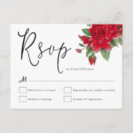 Rote Rosen Florals Leaf Script Wedding RSVP Postkarte