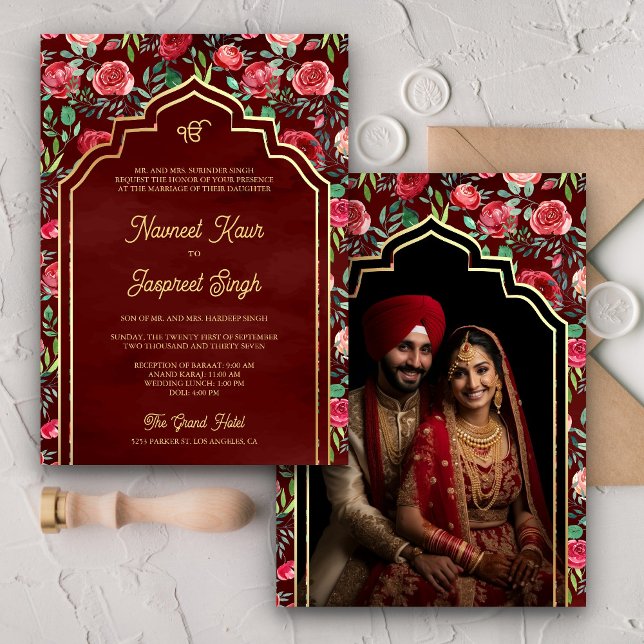 Rote Rosen Foto Anand Karaj Sikh Wedding Einladung (Von Creator hochgeladen)
