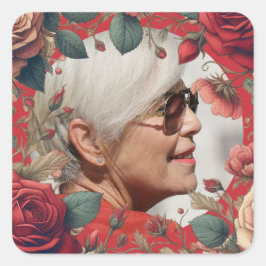 Rote Rosen FOTO Memorial Keepake Sentimental Quadratischer Aufkleber