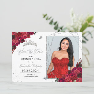 Rote Rosen Fotokarte Quinceañera Save the Date Einladung
