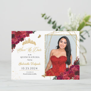 Rote Rosen Fotokarte Quinceañera Save the Date Einladung