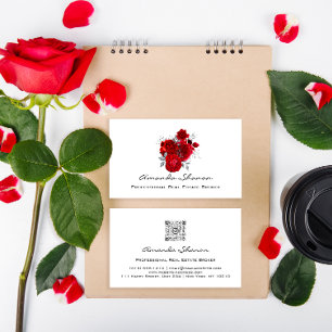 Rote Rosen für Hochzeitsplaner mit weißem Logo QR Visitenkarte