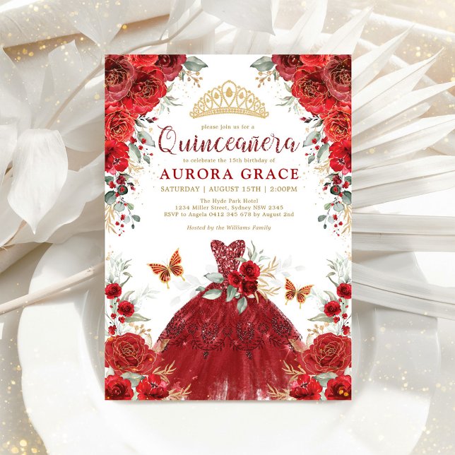 Rote Rosen Garden Princess Quinceañera Mis Quince Einladung (Von Creator hochgeladen)