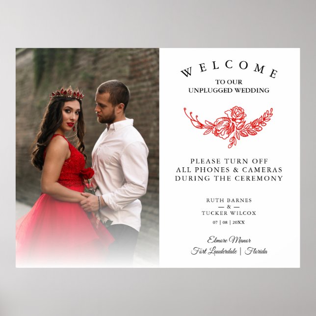 Rote Rosen Garland Hochzeit Unplugged Zeremonie Poster (Vorne)
