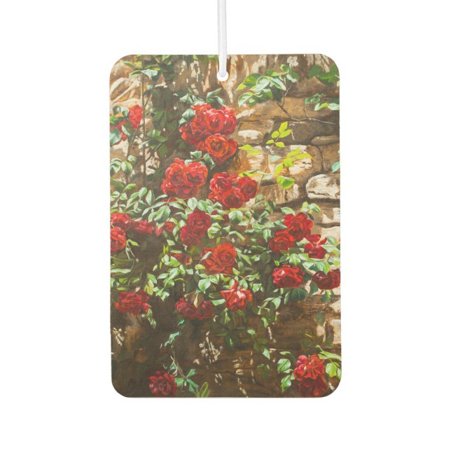 Rote Rosen gegen eine Steinmauer Autolufterfrischer (Vorderseite)