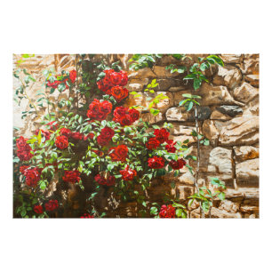 Rote Rosen gegen eine Steinmauer Fotodruck