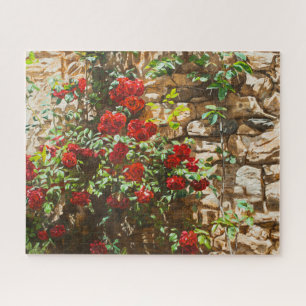 Rote Rosen gegen eine Steinmauer Puzzle