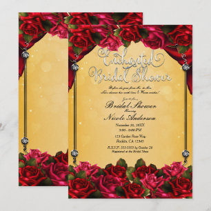 Rote Rosen Gelb & Gold Brautparty Einladung