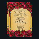 Rote Rosen Gelb & Gold Süß 16 16. Party Einladung<br><div class="desc">Einladungen zur Geburtstagspartei</div>