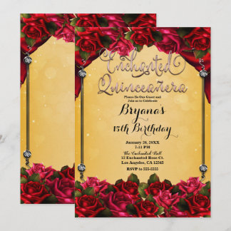 Rote Rosen Gelb Rosa Quinceñera 15. Einladung