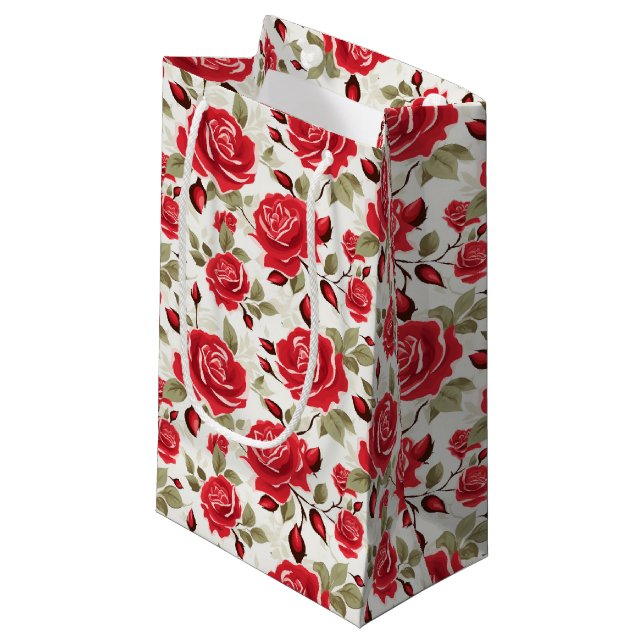 Rote Rosen Geschenktasche Kleine Geschenktüte (Vorderseite Schrägansicht)