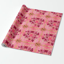 Rote Rosen Gold Bows Wrapping Paper Rolle
