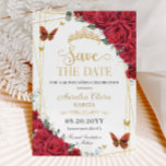 Rote Rosen Gold Butterflies Quinceanera Sweet 16 Save The Date<br><div class="desc">Personalisieren Sie diese schöne rote Rose Save the Date Karte einfach und schnell. Klicken Sie einfach auf die Schaltfläche "Bearbeiten mithilfe von Entwurfswerkzeugen", um Text, Wortlaut, Stil des Schriftartes, Größe des Schriftartes und Farbe des Schriftartes zu ändern. Sie können auch Text hinzufügen oder entfernen und Bilder verschieben oder entfernen. Die...</div>