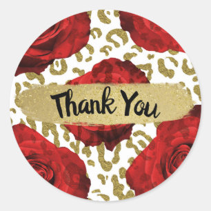 Rote Rosen Gold Cheetah Leopard Animal Print Party Runder Aufkleber