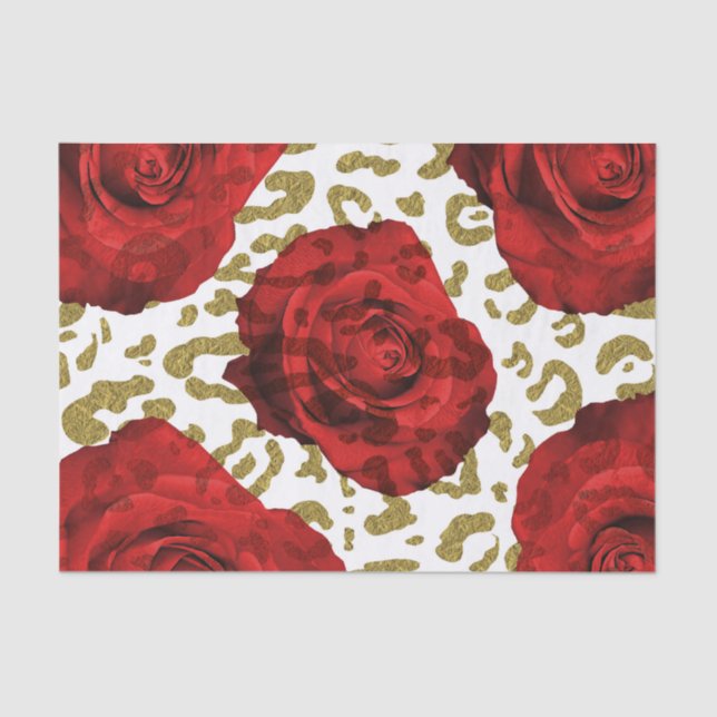 Rote Rosen Gold Cheetah Leopard Animal Print Party Seidenpapier (Vorderseite)