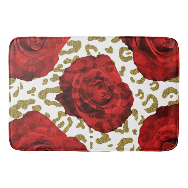 Rote Rosen Gold Cheetah Leopard Tierwerbung Badematte (Vorderseite)