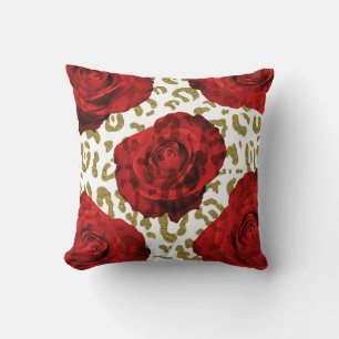Rote Rosen Gold Gepard Leopard Tierprint Kissen