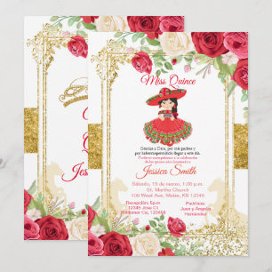 Rote Rosen & Gold Miss Quinceañera Mexikanisch Einladung