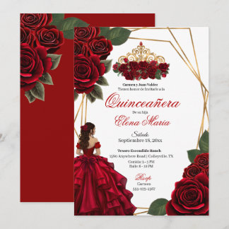 Rote Rosen Gold Quinceañera Einladung