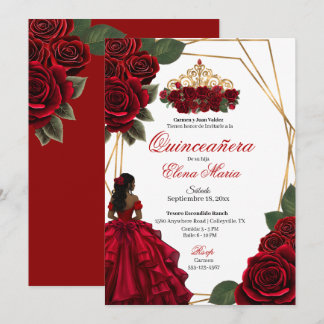Rote Rosen Gold Quinceañera Einladung