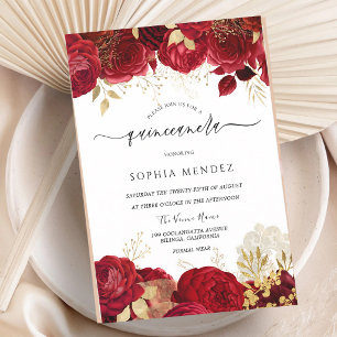 Rote Rosen-Goldblatt-Quinceanera-Einladung Einladung