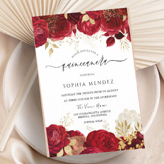 Rote Rosen-Goldblatt-Quinceanera-Einladung Einladung
