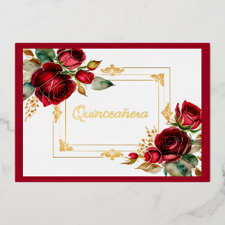 Rote Rosen Goldene Forelle Quinceñera Folieneinladung