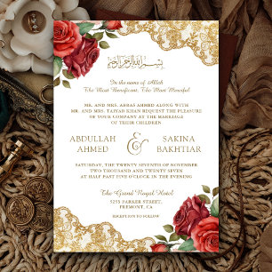 Rote Rosen Goldmedaille QR Code muslimische Hochze Einladung