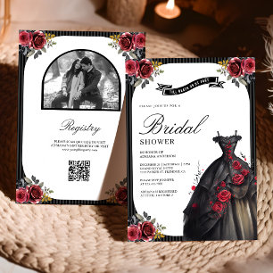 Rote Rosen Gothic Brautkleid Foto QR Code Junggese Einladung