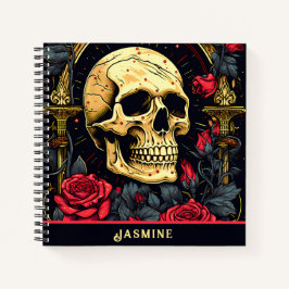 Rote Rosen Gothic Skull Halloween Notizbuch