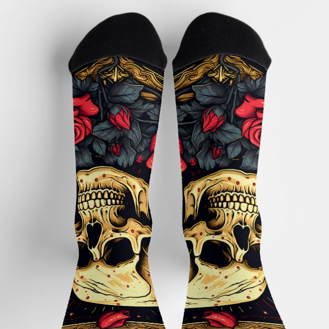 Rote Rosen Gothic Skull Halloween Socken (Oben)