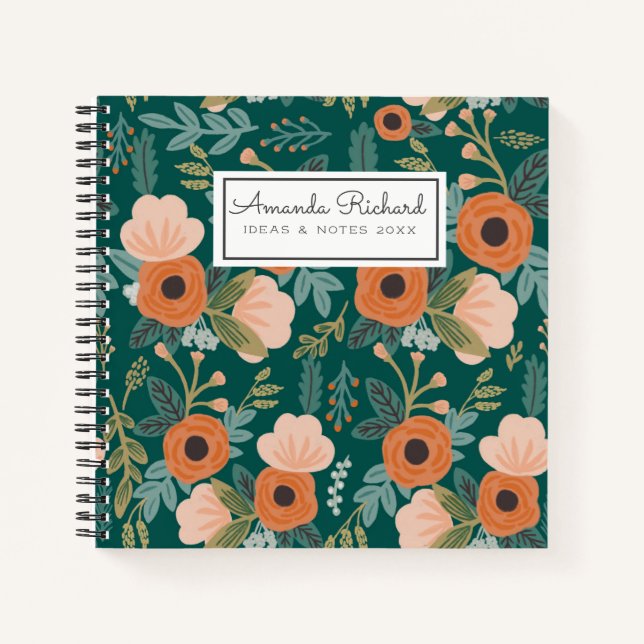 Rote Rosen Green Whimsitical Pattern Notebook Notizbuch (Vorderseite)