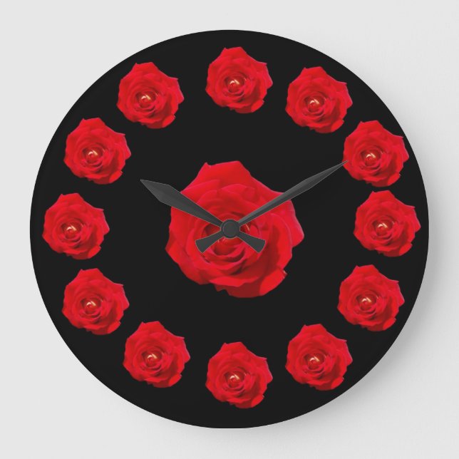 Rote Rosen Große Wanduhr (Vorderseite)